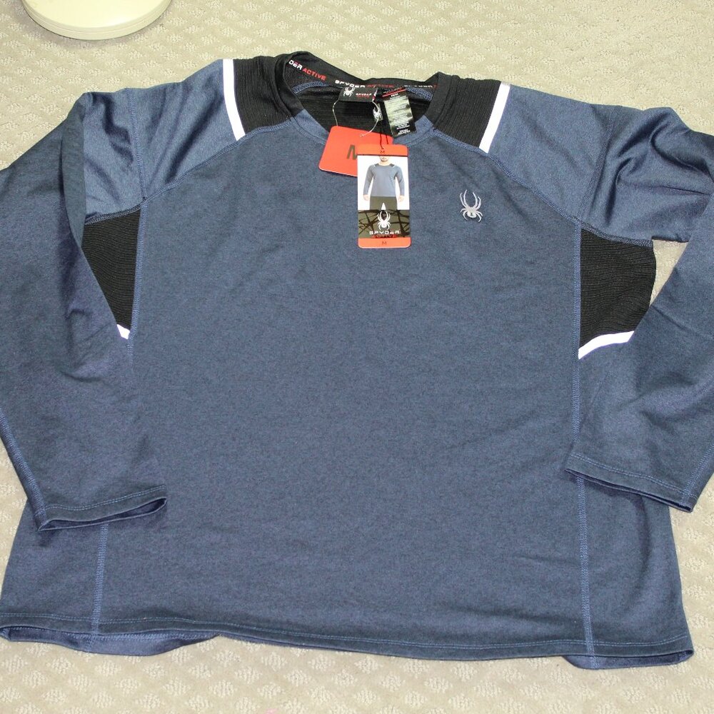 NWT Spyder Active Proweb Shirt Mens M Blue Pullover Long Sleeve Active Spider